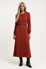 Wool Blend Knit Dress — Brick Red