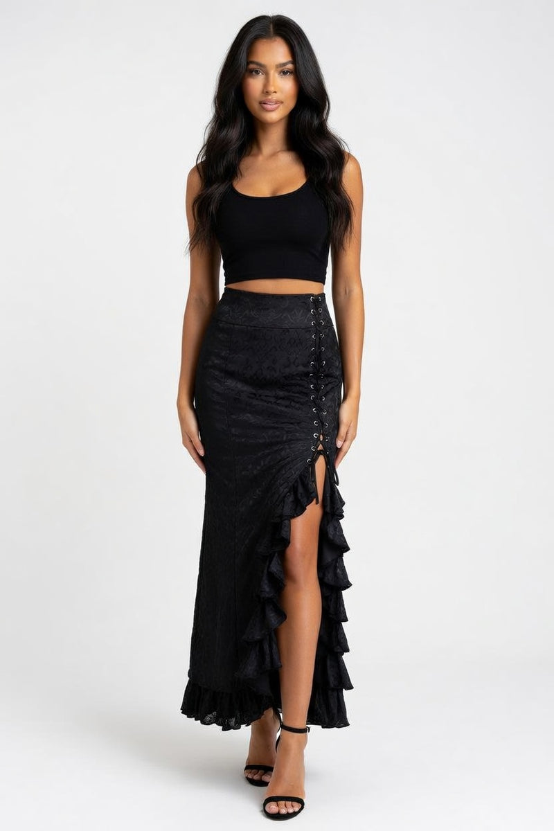 Gothic Fishtail Maxi Skirt — front view