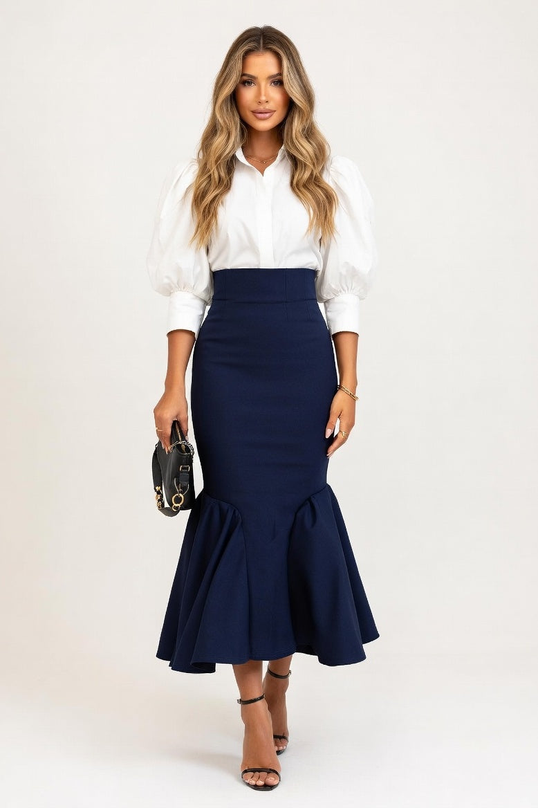 Fishtail Midi Skirt — Blue