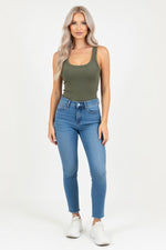 Cotton Blend Round Neck Vest — Green