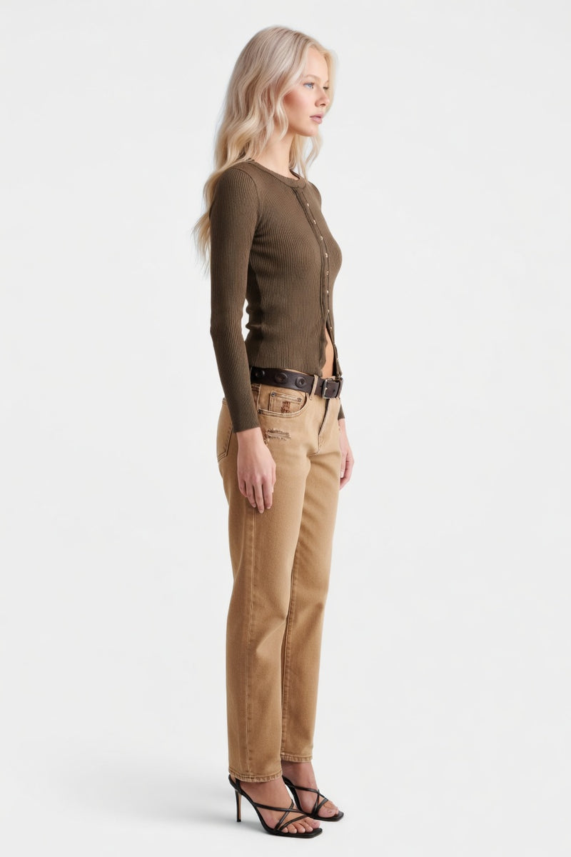 Ribbed Button Cardigan — side view