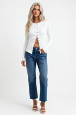 Ribbed Button Cardigan — Off White