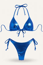 Lace-Up Bikini Set — Blue Gold Foil