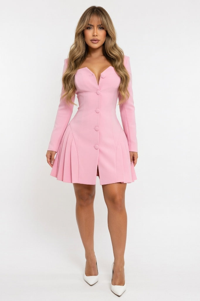 Deep V Ruffle Mini Dress — Pink