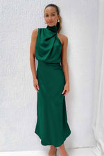 Satin Sleeveless Dress — Dark Green — colour variant
