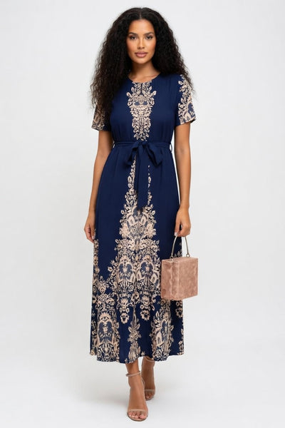 Printed Puff Sleeve Midi Dress