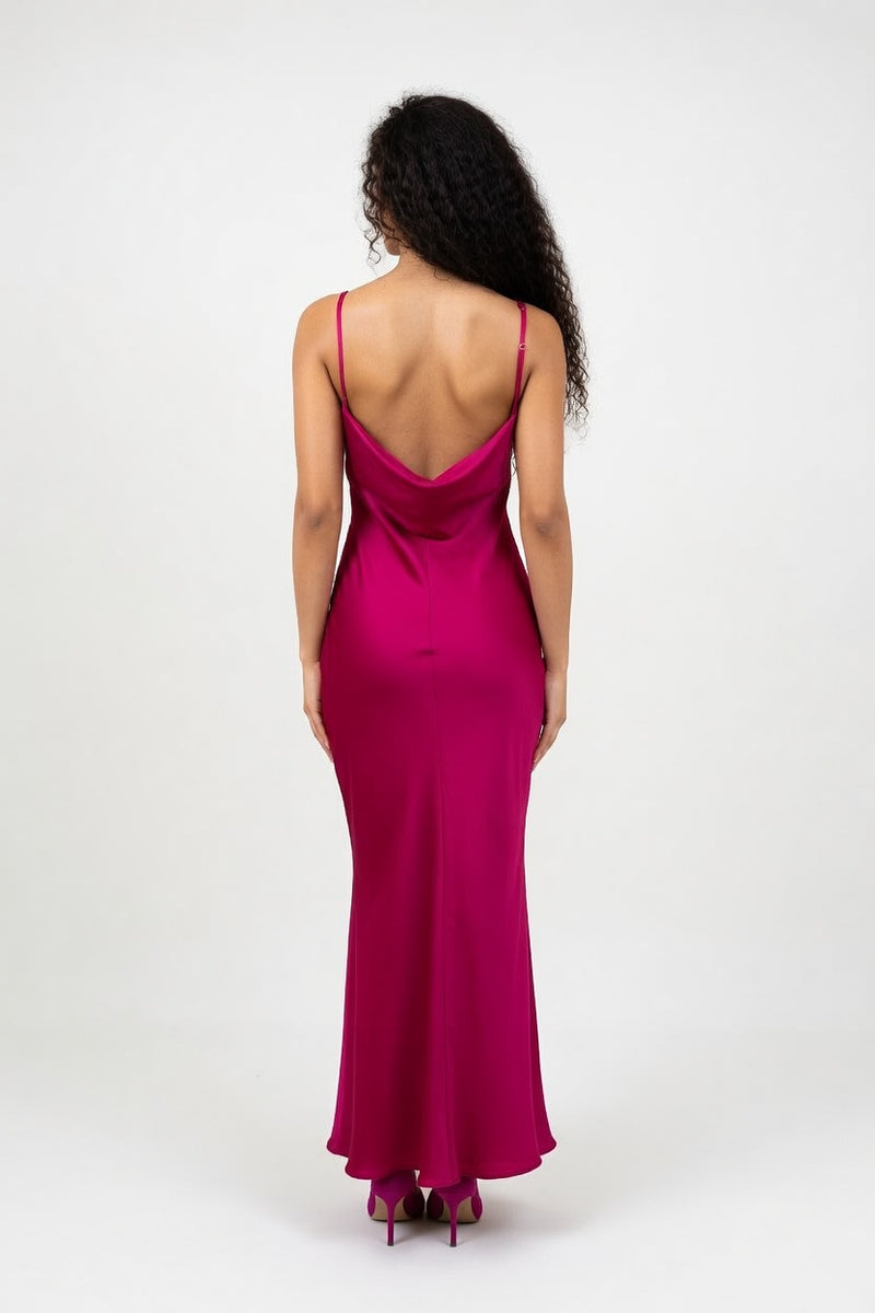 Mesh Backless Halter Dress — back view