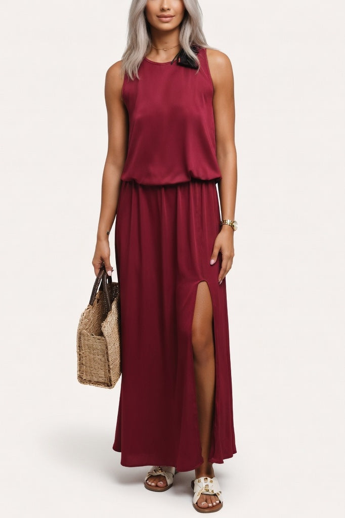 Modal Halter Midi Dress — Burgundy
