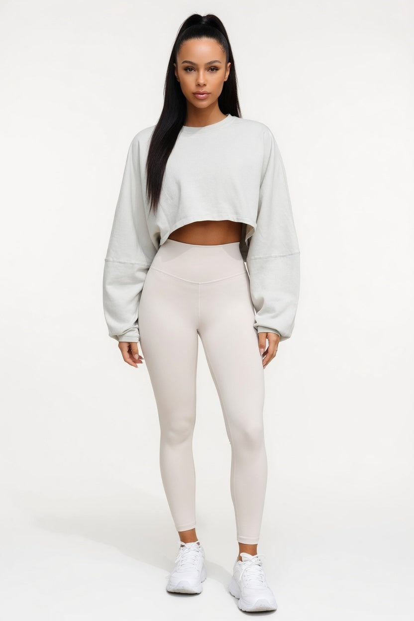 Cropped Long Sleeve Top — Grey White