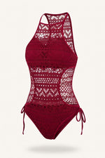 Lace Cut-Out Swimsuit — Dark Red