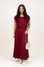 Crop Top & Pleated Midi Skirt Co-ord — Burgundy