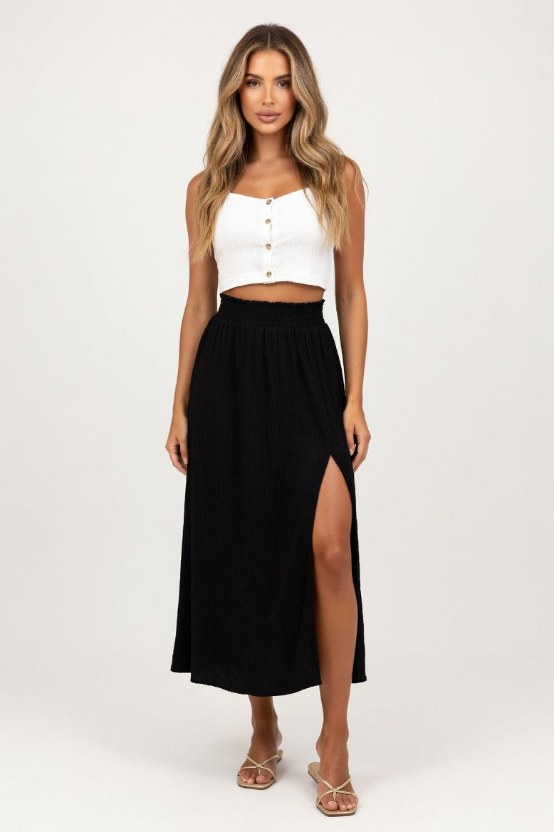High Waist Split Maxi Skirt — Black