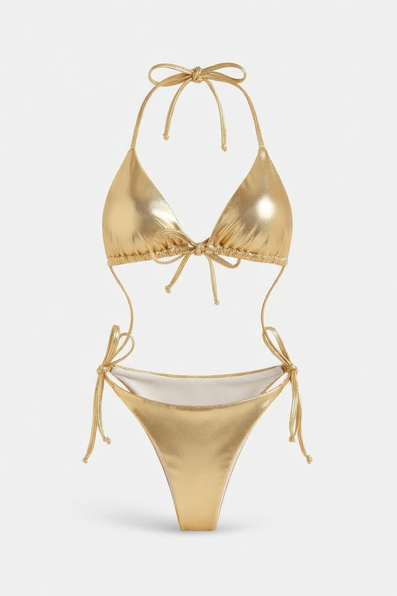 Lace-Up Bikini Set — Gold Foil