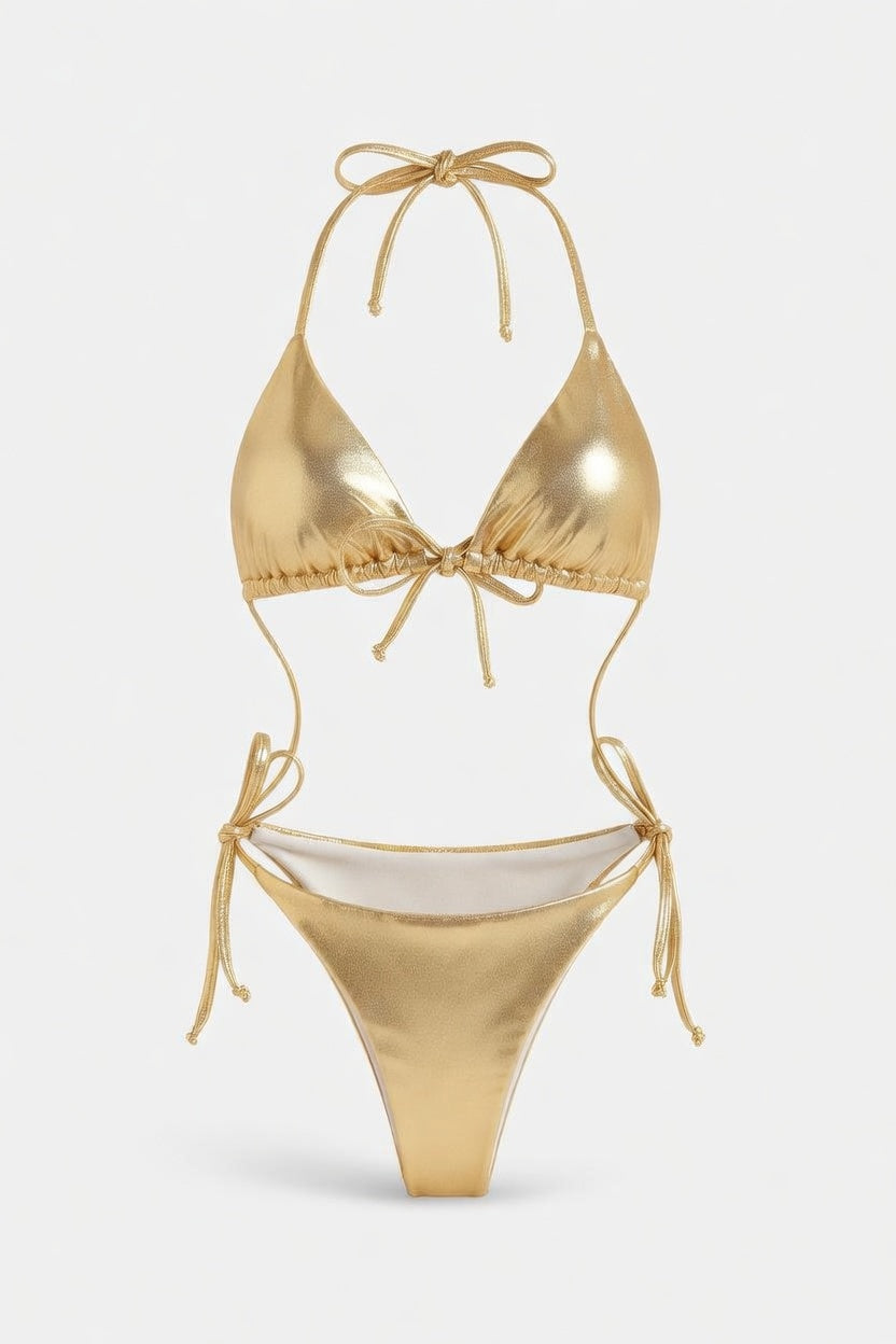 Lace-Up Bikini Set — Gold Foil