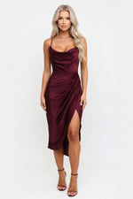 Satin Slip Dress — Burgundy