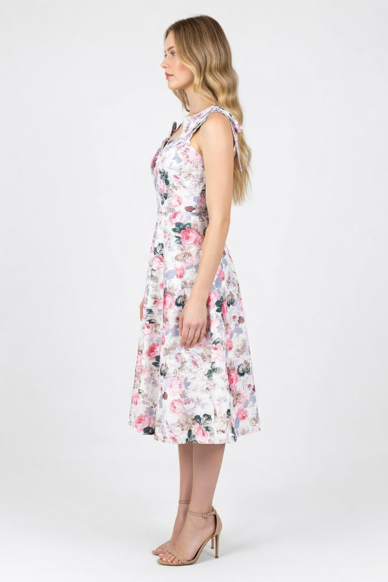 Floral Print Midi Dress with Bow Detail — side view