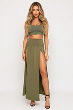 Front Split Maxi Skirt — Army Green