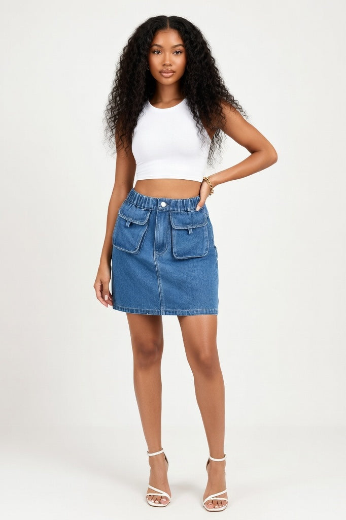 Washed Denim Midi Skirt — Denim Blue