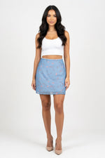 Printed Mesh Double Layer Mini Skirt — Blue