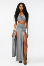 Front Split Maxi Skirt — Silver Grey
