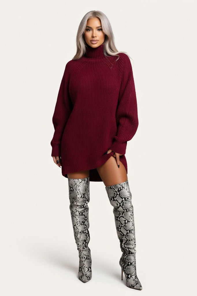 Raglan Sleeve Sweater Dress — Burgundy