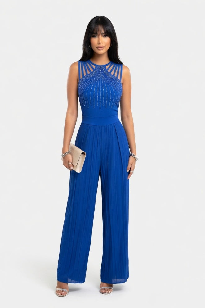 Embellished Wide-Leg Jumpsuit — Royal Blue