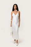 Satin V-Neck Lace Splice Dress