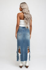 Raw Edge Denim Mini Skirt — back view