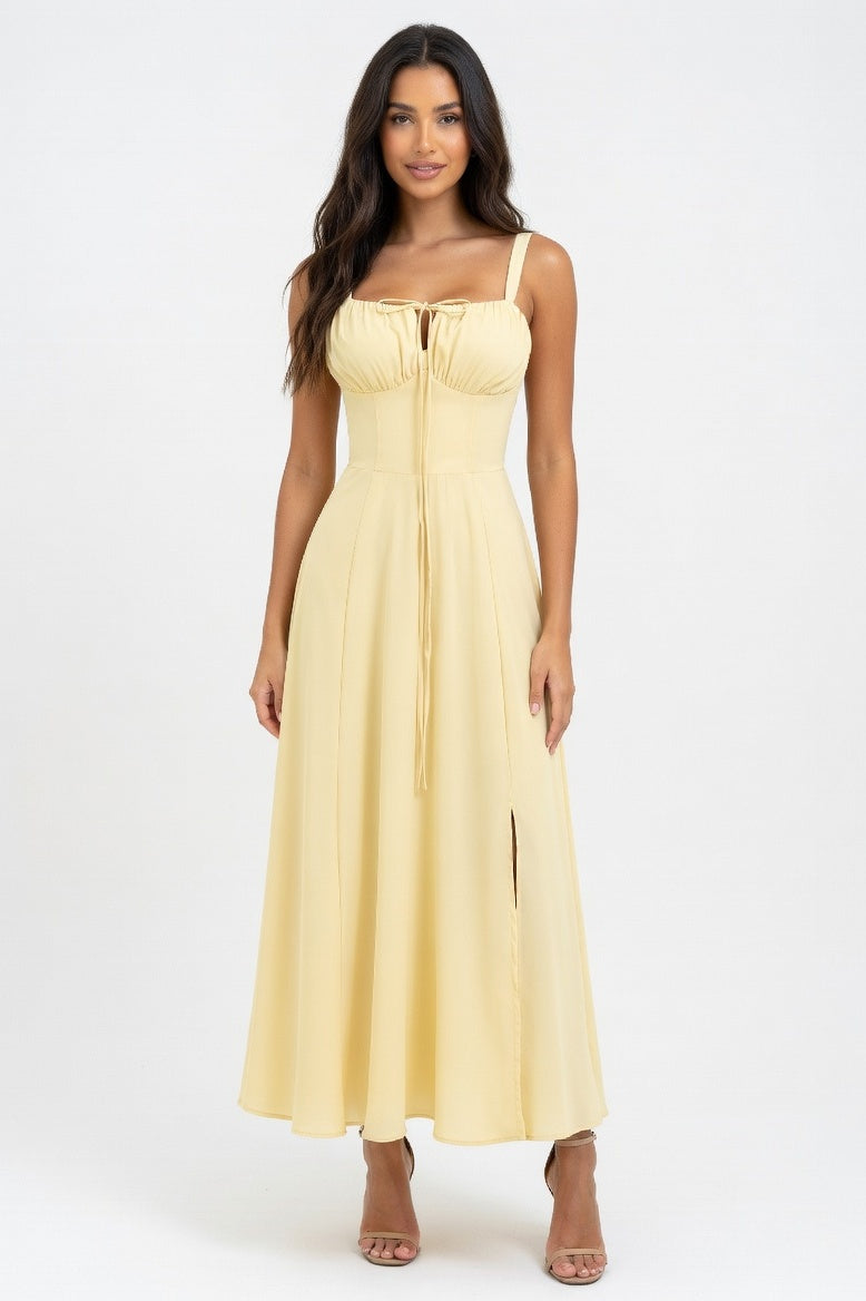 Printed Halter Dress — Yellow