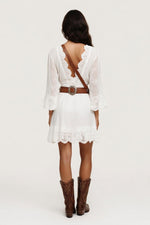 Lace Trim Bell Sleeve Midi Dress — back view