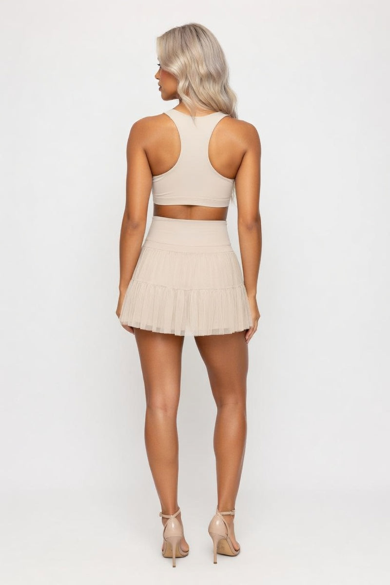 High Waisted Mini Skirt with Safety Shorts — back view