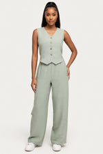 Linen V-Neck Vest & Trouser Co-ord — Off White