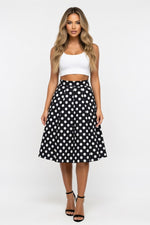 Swan Print Pleated A-Line Skirt — Black White Dot
