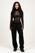 Sheer Mesh Half Turtleneck Top — Black