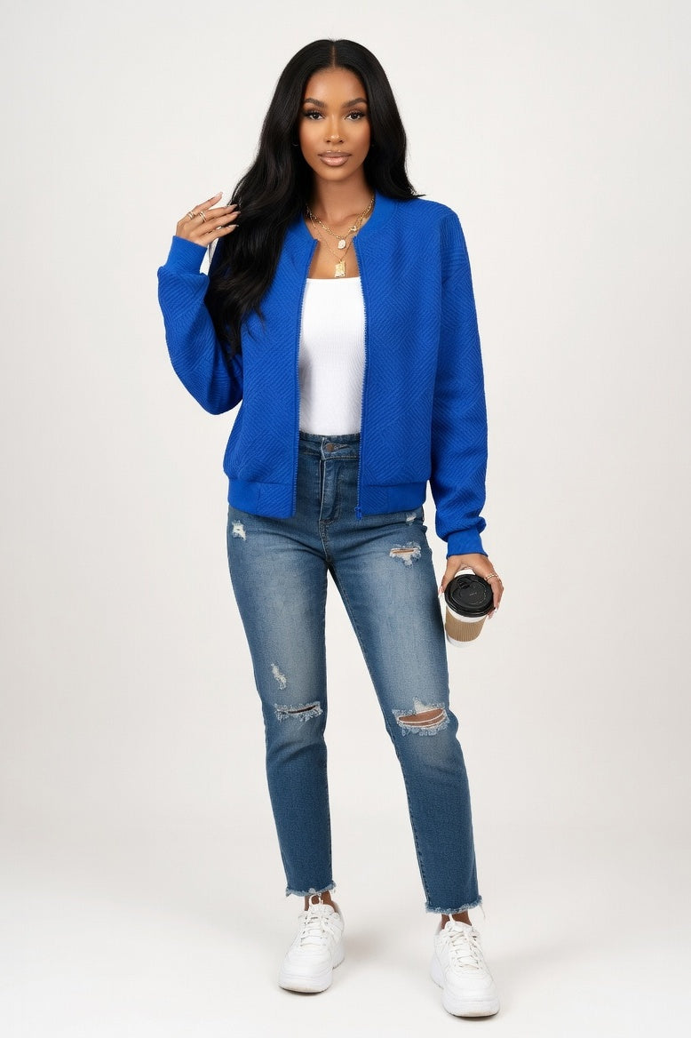 Plaid Zipper Jacket — Blue