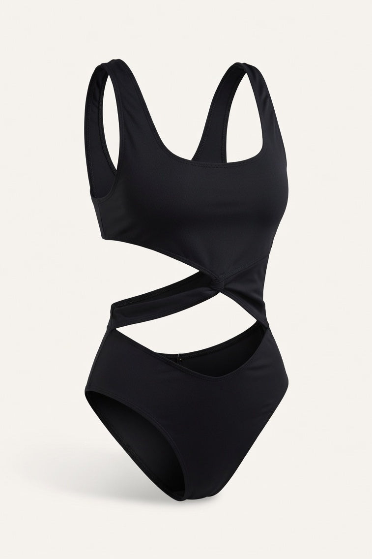 Cut-Out One-Piece Swimsuit — Black