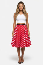 Swan Print Pleated A-Line Skirt — Red