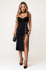 Button Detail Bodycon Dress — Black