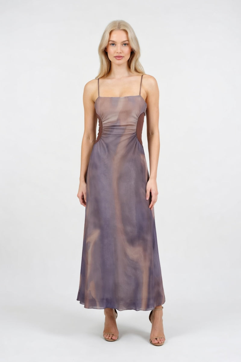 Oil Painting Print Halter Dress — front view