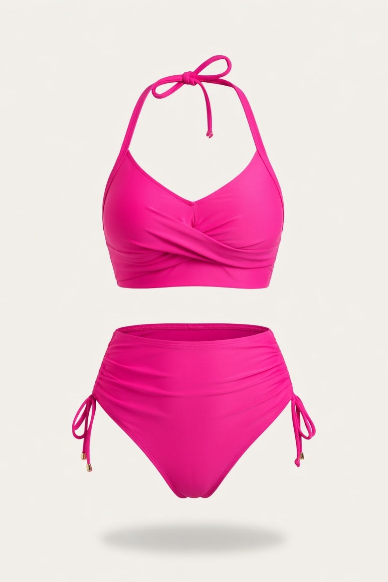 Drawstring Bikini Set — Rose Red