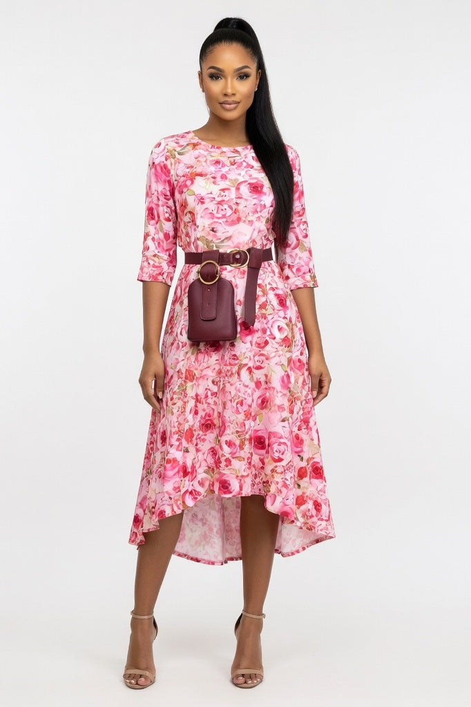 Chiffon Floral Maxi Dress — Pink