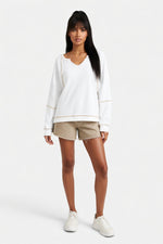 V-Neck Sweatshirt with Contrast Detailing — front view