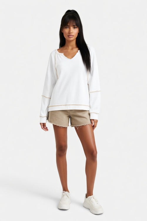 V-Neck Sweatshirt with Contrast Detailing — front view