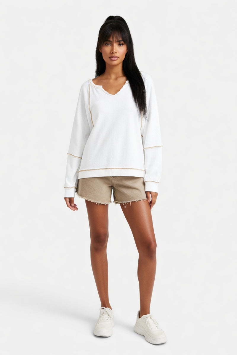 V-Neck Sweatshirt with Contrast Detailing — front view