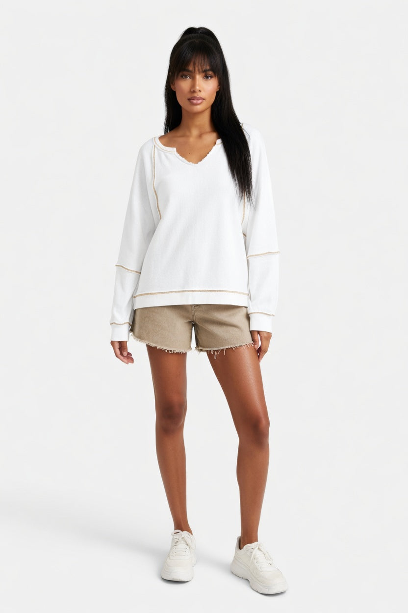 V-Neck Sweatshirt with Contrast Detailing — front view