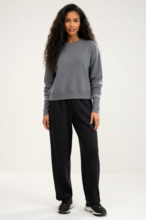 High-Waisted Straight Leg Trousers — Black