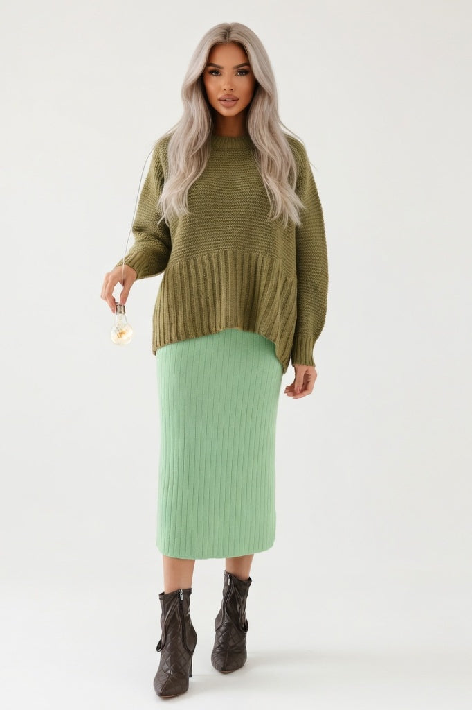 Slit Knit Skirt — Light Green