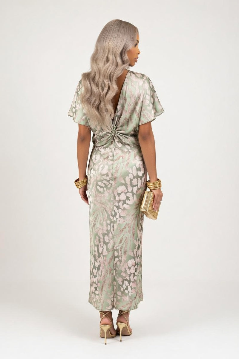 Knot Print V-Neck Dress — back view