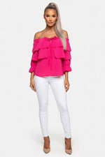 Off Shoulder Chiffon Top — Red