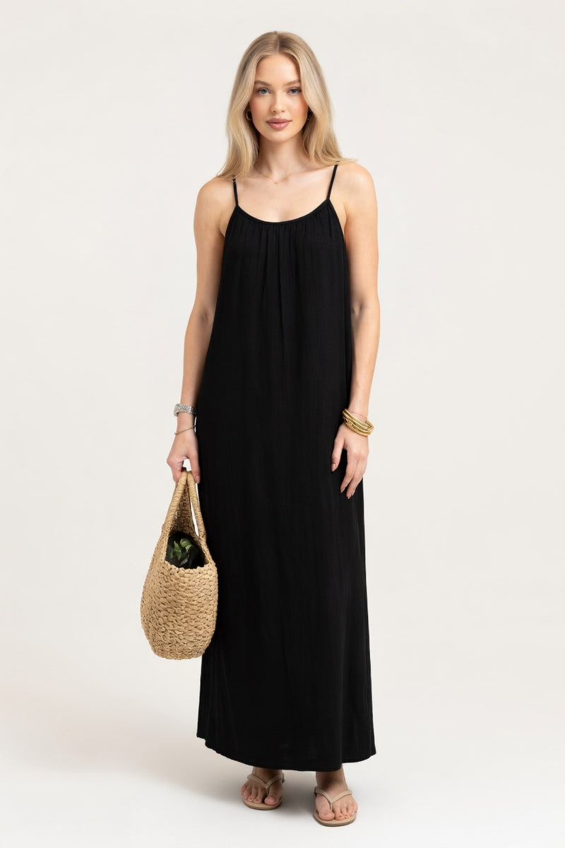 Backless Halter Maxi Dress — Black